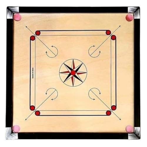 Image of KMT 32 Inch Carrom Board Full Size Matte Finish | Smooth Playing Surface | Assam Plywood| Indoor Board Game for Kids & Adults | Family Recreation & Skill Practice (32 x 32 Inches with Ludo Style A)