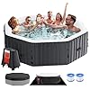 Inflatable Hot Tub, 4-6 Person Large Polygon Portable Blow Up Hot Tub, Leak-Proof PVC Outdoor Spa with 130 Air Jets, Heater Pump and Insulated Cover, 77” X 77”X 25”
