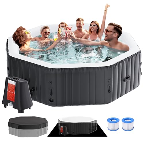 Inflatable Hot Tub, 4-6 Person Large Polygon Portable Blow Up Hot Tub, Leak-Proof PVC Outdoor Spa with 130 Air Jets, Heater Pump and Insulated Cover, 77” X 25”