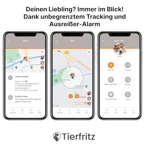 Tierfritz GPS Tracker für Hunde – Hunde GPS Tracker mit Live-Tracking, Weglaufalarm, Aktivitäts- & Schlaftracking, weltweit, wasserdicht – GPS Tracker Hund (ABO separat über App)