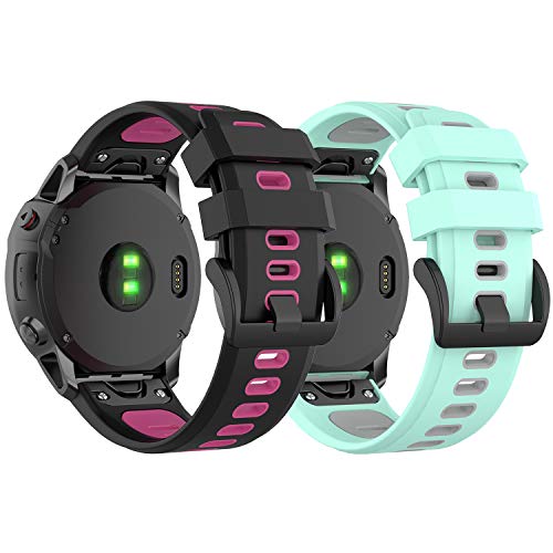 XHNee Fit for Garmin Fenix 6X Sapphire Watch Bands, 26mm Quick Fit Silicone Bands Replacement Straps Accessory Wrist Bands Fit for Garmin Fenix 5X Plus/Fenix 6X Pro/Fenix 3 for Women Men (Hot Mint)