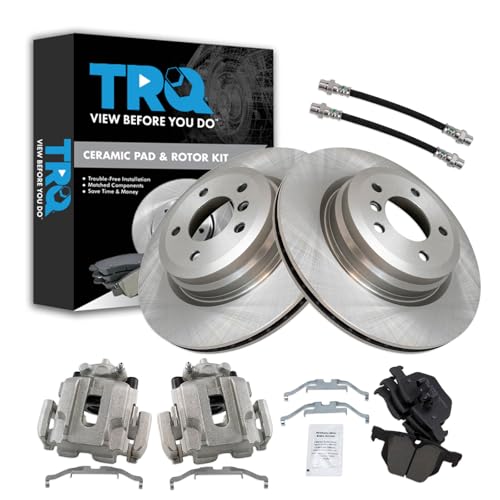 Image of TRQ Rear Brake Pad and Rotor Set Ceramic Rotors Calipers Compatible with 2006 BMW 330i 330xi 2009-2011 335d 2007-2013 335i 2011-2013 335is 2007-2008 335xi
