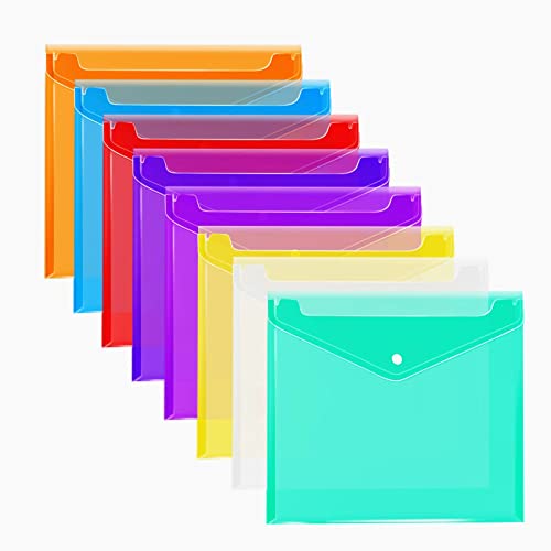 Zfyoung Plastic Envelopes Poly (Pack Of 8) 8 Colors Plastic Envelope Folder, Snap Closure Plastic Envelopes, Poly File Folder, A4 Size, For Home Office School Organization(Size 12.9 X 9.25 Inches) #TOP1