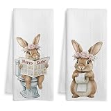 WOTYPU Funny Easter Bunny Bathroom Hand Towels, Easter Bathroom Decor, Spring Floral Bunny Decorative Hand Towels for Guest Bath Room Washroom Half Bath, 16x24 Inch Set of 2