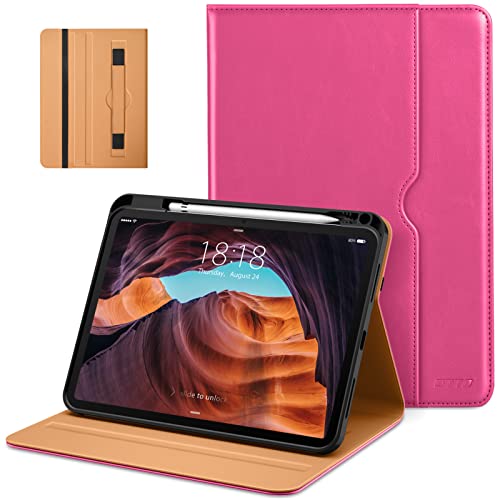 DTTO for iPad (A16) 11th Generation Case 11 Inch 2025, iPad 10th Generation Case 10.9 Inch 2022, Premium Leather Business Folio Stand Cover with Pencil Holder - Auto Wake/Sleep, Rose Red A2