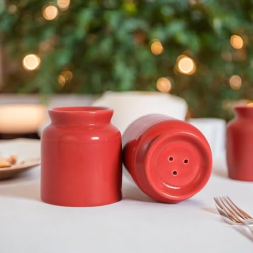 Image of Elegant Ceramic Salt Pepper Set for Dining Table & Kitchen Salt Shakers Set | Classic Design, Easy Refill, Perfect for Kitchen & Dining - 60ML (Red Glossy, 1 Set)