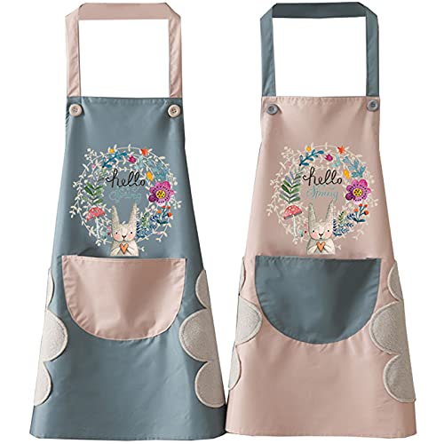 scalingscal 2 Stück Schürze Damen Küchenschürze Wasserdicht Kochschürze Verstellbare Schürze mit Taschen Koch Latzschürze Grillschürze Süße...