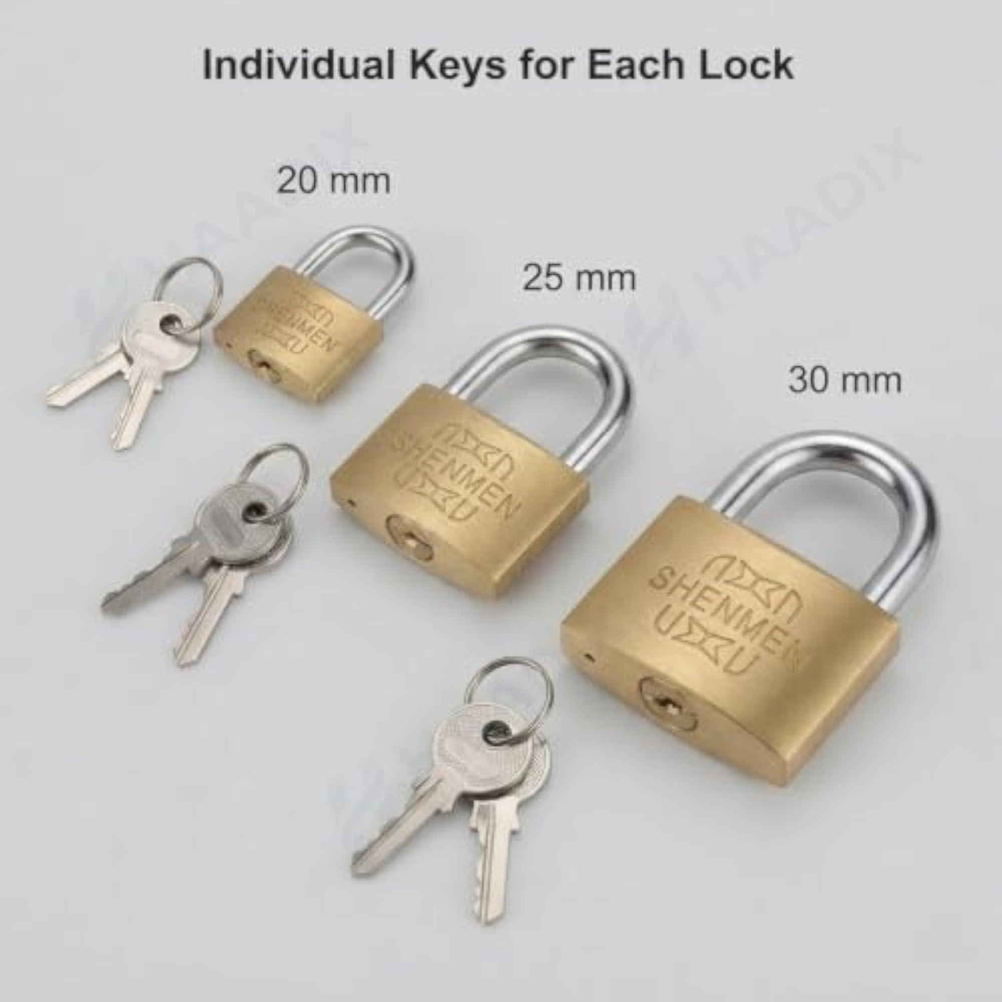 Brass Padlock Set, Key Operated Locks, Pack of 3