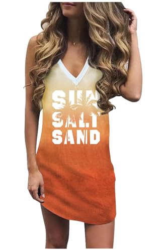 Image of Live Simple Coconut Tree Sleeveless Dress Sunshine Sand Beach Women's Summer Casual V Neck Mini Dress
