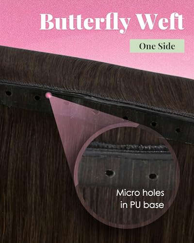 Image of YoungSee 22 Inch Butterfly Weft Hair Extensions Balayage, 100g Long Straight Human Hair Butterfly Weft Extensions, Dark Brown Mix Light Blonde Balayage, Soft Remy Hair PU Hole Wefts Add Hair Length