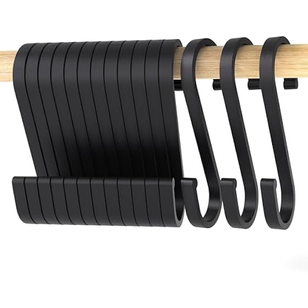 LISOPO Haczyki w kształcie litery S, 12 sztuk, czarne, S-hook do wiszących garnków i patelni, haki w kształcie litery S, aluminium, idealne do kuchni, szafy, garażu i ogrodu