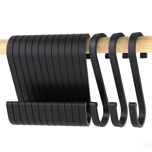 LISOPO Haczyki w kształcie litery S, 12 sztuk, czarne, S-hook do wiszących garnków i patelni, haki w kształcie litery S, aluminium, idealne do kuchni, szafy, garażu i ogrodu