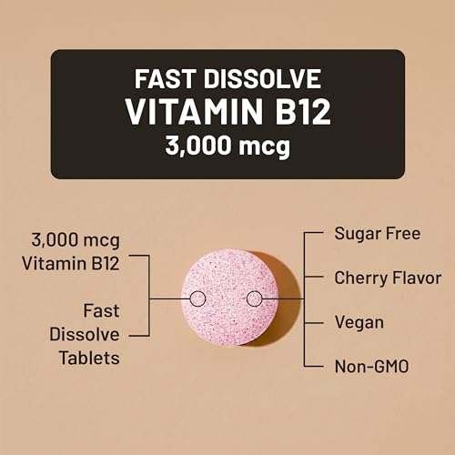 NatureWise Vitamin B12 3000 mcg Sublingual Tablets - Fast Dissolve B12 for Energy & Metabolism Support - Cherry Flavor - Vegan, Non-GMO, Gluten Free, USA Manufactured - [50 Tablets - 50-Day Supply] - image 3