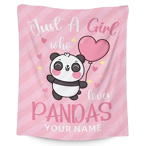 Personalized Panda Blanket Gifts with Name - 60"x80" Cute Throw Blanket for Kids, Adults - Pink Soft Fuzzy Blankets for Bed, Couch & Living Room