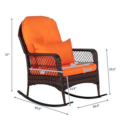 Cimcame Outdoor Wicker Rocking Chair Patio Rattan Club Rocker Chair With Cushions Patio Seating For Porch, Garden, Poolside & Deck #TOP6