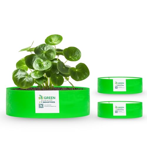 Image of HDPE Grow Bags for Plants 12X6 Inch (Pack of 3) | 260 GSM Heavy Duty UV-Protected Round Green Colour Plant Bags for Terrace and Vegetable Gardening | Strong & Reusable|