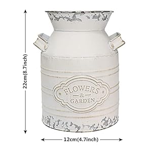 Rustic Galvanized Milk Can Jug Vase,Metal Shabby Chic Vase Primitive French Country Style Farmhouse Vase Decorative Flower Holder for Living Room, Bedroom, Kitchen - 7.9" Rustic Galvanized Milk Can Jug VaseMetal Shabby Chic Vase Primitive French Country Style Farmhouse Vase Decorative Flower Holder for Living Room Bedroom Kitchen 79