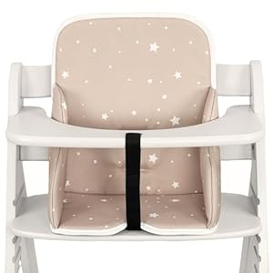 Sitzverkleinerer für Hochstuhl Baby Sitzkissen Stuhl - Kinder Sitzauflage für Hauck und Stokke Kinderhochstuhl High Chair Cover für Kinderstuhl Babystuhl und Hochstühle Beige mit Weiß Sternen