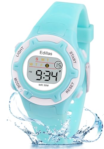 Edillas Kids Watch Digital for Girls Boys,Children Watches Waterproof Multi-Functional with Alarm/Stopwatch for Kids Toddler Ages 4-12 (Blue)