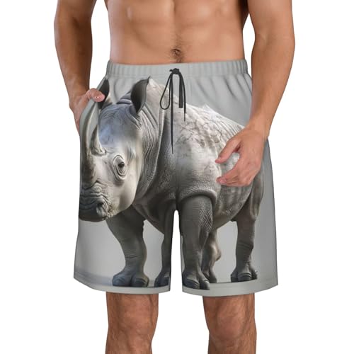 Animal Rhino Print Beach Shorts Swim Trunks Swimwear for Men Bathing Suit Men's Shorts with 3 Pockets