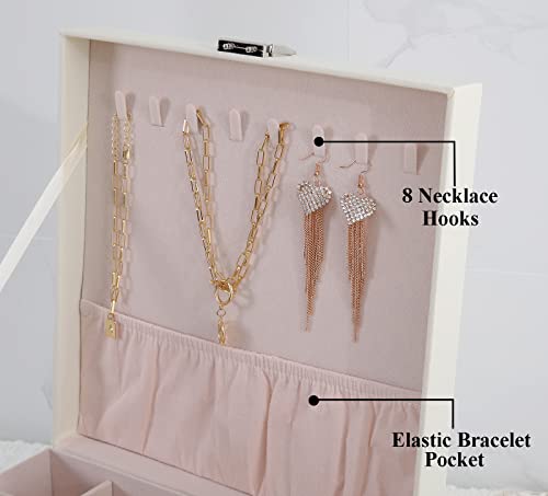 misaya Earring Jewelry Box with 3 Layers, 59 Slots Women Large Earring Organizer Box for Earrings, Rings, Necklace, Gift for Women, Girls, Off White