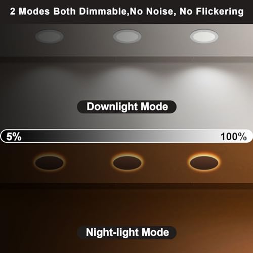 Image of 6Pack 6 Inch Ultra-Thin LED Recessed Ceiling Light with Junction Box and Night Light, 5CCT Selectable, 12W Canless Wafer Downlight, Super Bright 1050LM, Kitchen, Bathroom, Bedroom, FCC&ETL Listed