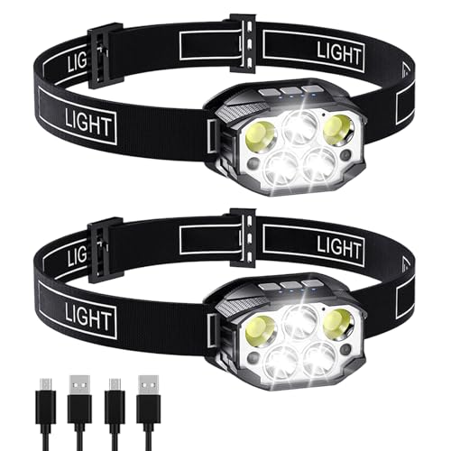 YAOPIU Linternas Frontales LED Recargables,2 Piezas Lámpara de Cabeza | Linterna Recargable 350 Lúmenes con Sensor de Movimiento y Luz 6 Modos para Camping Senderismo Caminar Perros Adultos Niños -