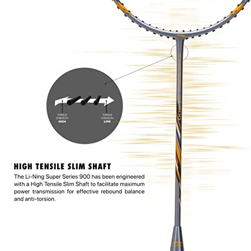 Li-Ning Carbon Fibre Super Series 900 Strung Badminton Racket With Full Cover (84 Grams, Grey/Copper) #TOP4