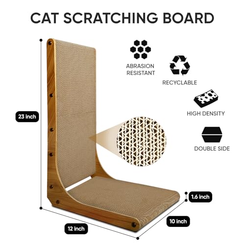 Image of Cat Scratcher, 23 inch L Shape Cat Scratching Pad for Indoor Cats, Durable Sustainable Cardboard Scratcher, Recyclable Vertical Cat Scratch Pad to Protect Furniture, Small