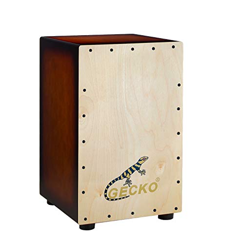 GECKO Wooden Cajon Stringed Percussion Box Gecko Pattern Hand Drum with Large Rubber