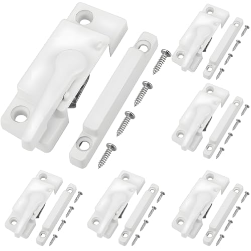 6-Pack White Push-Pull Window Sash Lock Kit, Ideal for Aluminum, Wood, and Plastic Windows, Improved Security, Easy Setup with Included Mounting Screws