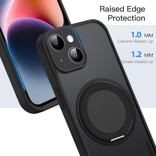 Image of KARWAN Tough Shockproof Armor Back Case Cover Compatible with iPhone 13 with 360 Degree Rotation Magnetic Attraction Ring Holder Heavy Duty Rugged Cover with Magnetic MagEase Wireless Charging (Black)