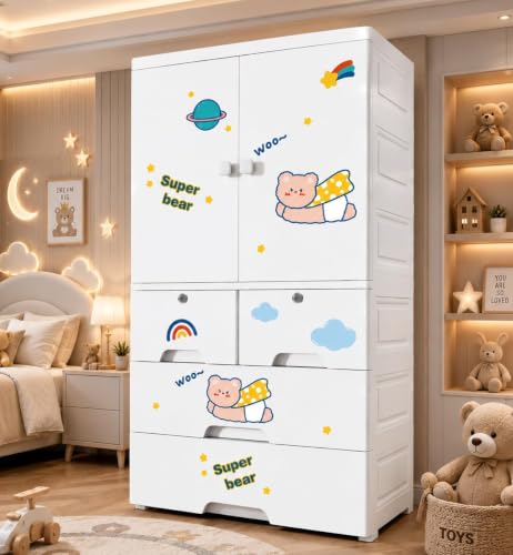 Image of HIWARE Premium Modular Wardrobe for Bedroom, Kids Room and Home | Spacious Clothes Storage Cabinet with Drawers and Shelves | Modern Stylish Design, Heavy Duty, Multiuse Organizer - HSM17144-BEAR