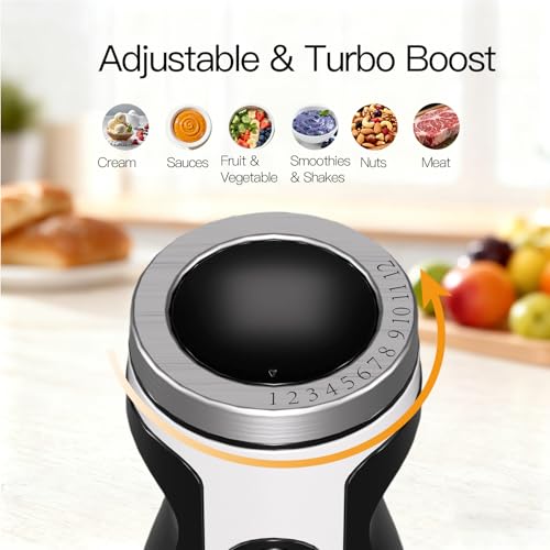 Image of MegaWise 5-in-1 Hand Blender, Powerful Immersion Stick Blender with Titanium Reinforced Blades, 12-Speed Control, Includes Chopper, Beaker, Whisk & Frother for Smoothies & Baby Food