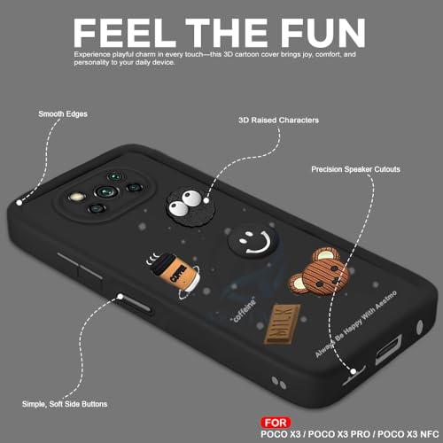 Image of AESTMO Back Case Cover for Poco X3 / X3 Pro / X3 NFC Cover | Cute Fun Cartoon 3D Ball | Coffee Silicone Case | Full Body Protection | Camera Protection Back Cover for Poco X3 / X3 Pro / X3 NFC (Black)