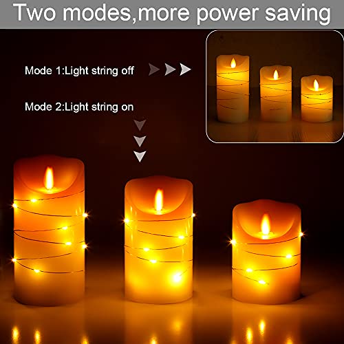 Flameless Candles, 3 Led Candles With Embedded Starlight String, Battery Operated Flickering Candles With 10-Key Remote Control And 24-Hour Timer Function, Dancing Flame Candles #TOP4
