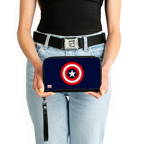 Buckle-Down Marvel Comics Wallet, Zip Around, Captain America Shield Navy Red White, Vegan Leather3