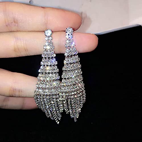 Chran Silver Teardrop Crystal Long Tassels Dangle Earrings Sparkling Rhinestone Ladies Gifts #TOP5