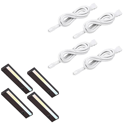 Torchstar 4-Pack Led Under Cabinet Light, 12 Inch, 60Lm/W, 120V, Bronze Finish Bundle 4-Pack 3.3Ft Extension Cable, Under Cabinet Light Extension Cable, Interconnect Cable, Male To Female #TOP28