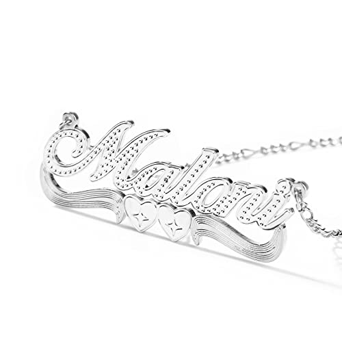 Drawelry Custom Heart Necklace 18K Gold-Plate Double Plated Nameplate Necklace Personalized Made Any Name Jewelry Gifts For Women Girls (2Hearts-Silver) #TOP1
