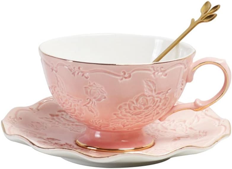European Fresh Ceramic Coffee Cup and Plate Set Bone China Office Afternoon Tea Tableware (D Light Grey)