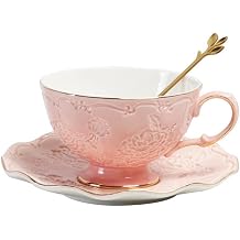 European Fresh Ceramic Coffee Cup and Plate Set Bone China Office Afternoon Tea Tableware,D-Light Grey