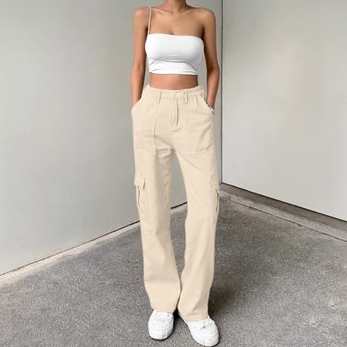 Image of Lepunuo Cargo Pants for Women High Waisted Casual Pants Baggy Stretchy Wide Leg Y2K Streetwear with 6 Pockets