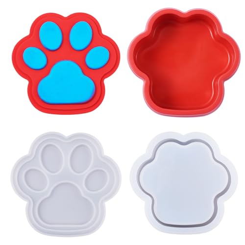 Craftdady Caixa em forma de pata de gato, molde de epóxi, pegada de gatinho, estojo de recipiente de silicone, moldes de caixa de armazenamento de resina, moldes de fundição de resina de pata com
