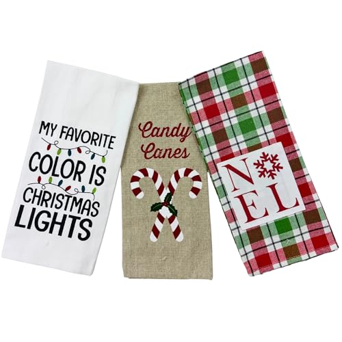 Christmas Holiday Kitchen Hand Dish Tea Towels Red White Candy Cane Noel