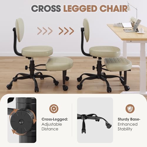 Image of Cross Legged Office Chair, 360 Swivel ADHD Chairs for Adults, Height Adjustable Ergonomic Cross Legged Office Chair with Wheels, Wide Cross Legged Chair for Meditation, Yoga (Beige)