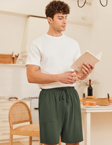 Ekouaer Men's Pajama Shorts Cotton Lounge Sleep Shorts Elastic Waist Sleepwear Pants with Pockets4