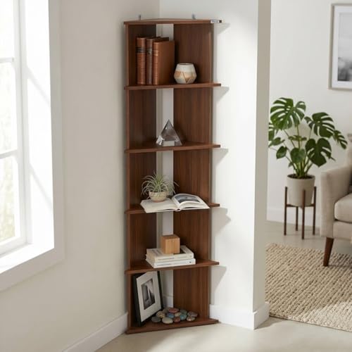 Image of Nilkamal Wales Wooden Book Case | Book Shelf with 5 Open Shelves | Engineered Wood| Multipurpose Storage Organizer | for Living Room, Office, Library | Classic Walnut | DIY(Do It Yourself)
