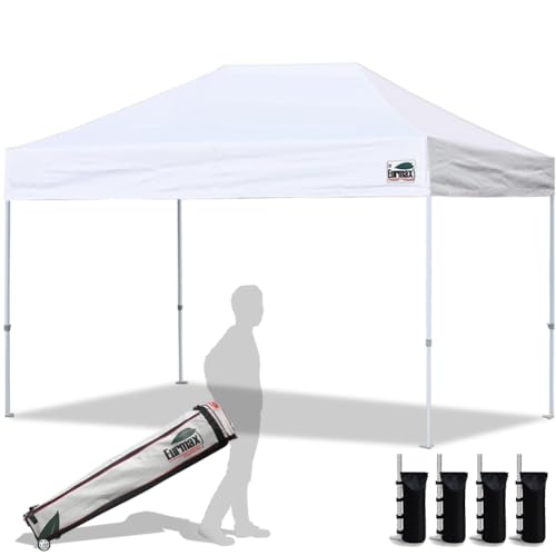 Eurmax USA 8x12ft Pop Up Canopy, Commercial Instant Tent for Outdoor Events, Patented No-Tip Rolling Storage Bag with 4 Sandbags, UV & Water Resistant, Heavy Duty Portable Shelter Gazebo,White