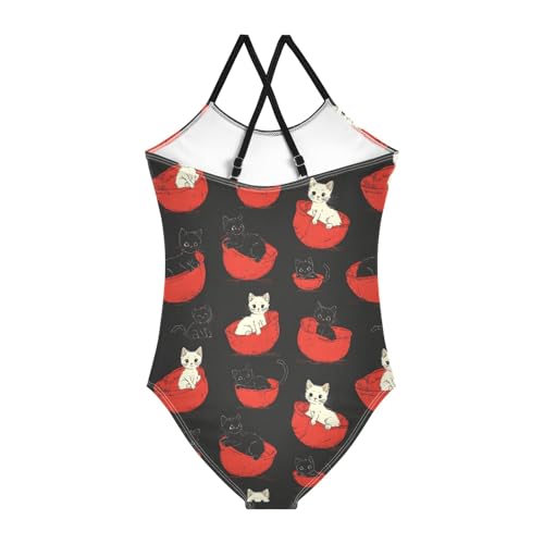 Girl's One Piece Swimsuit Cat Bed Black Beach Bathing Swimwear2